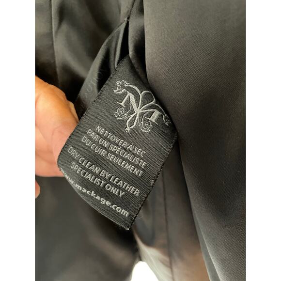 Mackage vintage wool pea coat black zip pockets leather trim buttons Size Sp - Picture 9 of 9